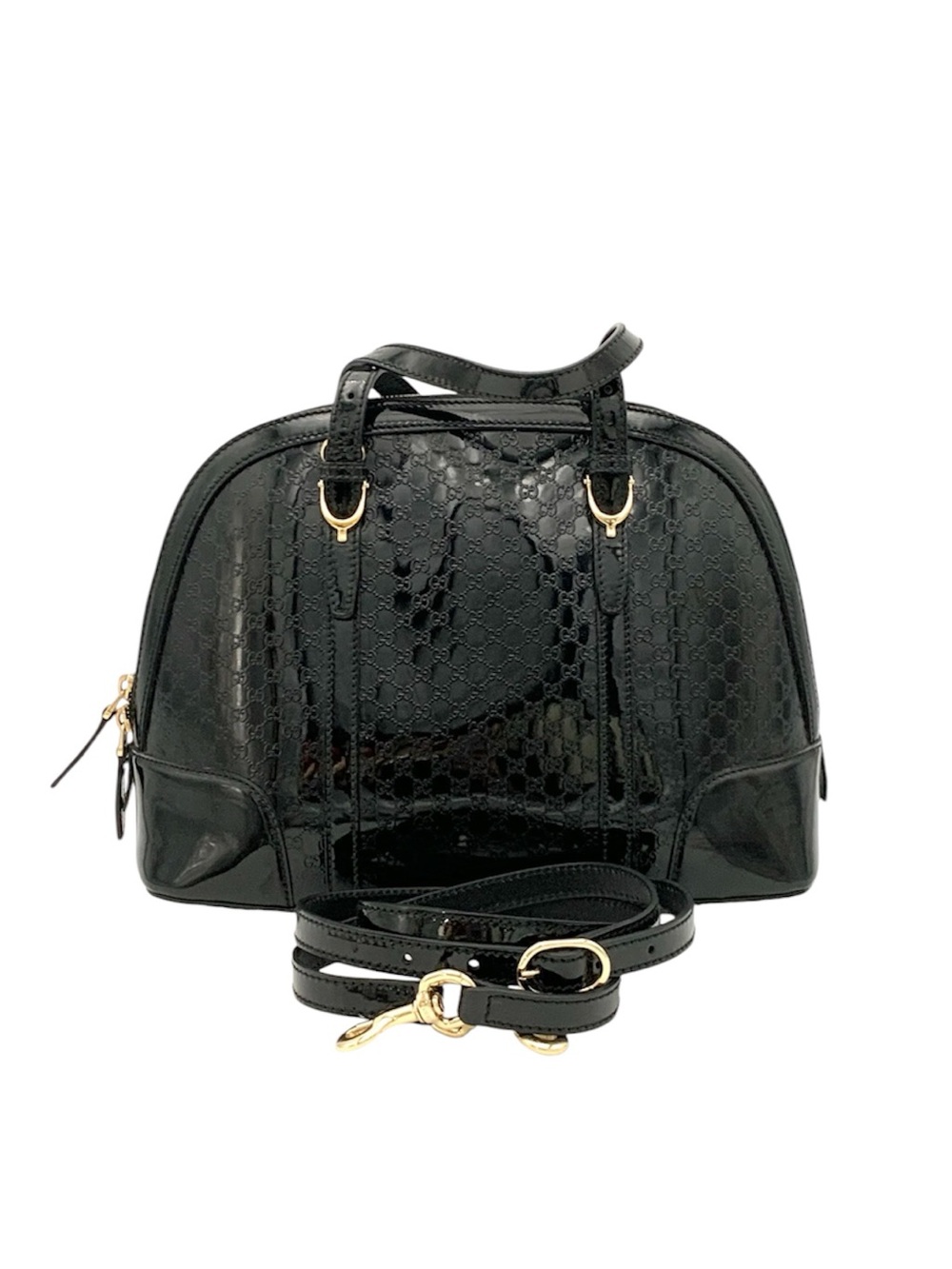 Gucci Microguccissima Black Patent Dome Satchel Shoulder Bag